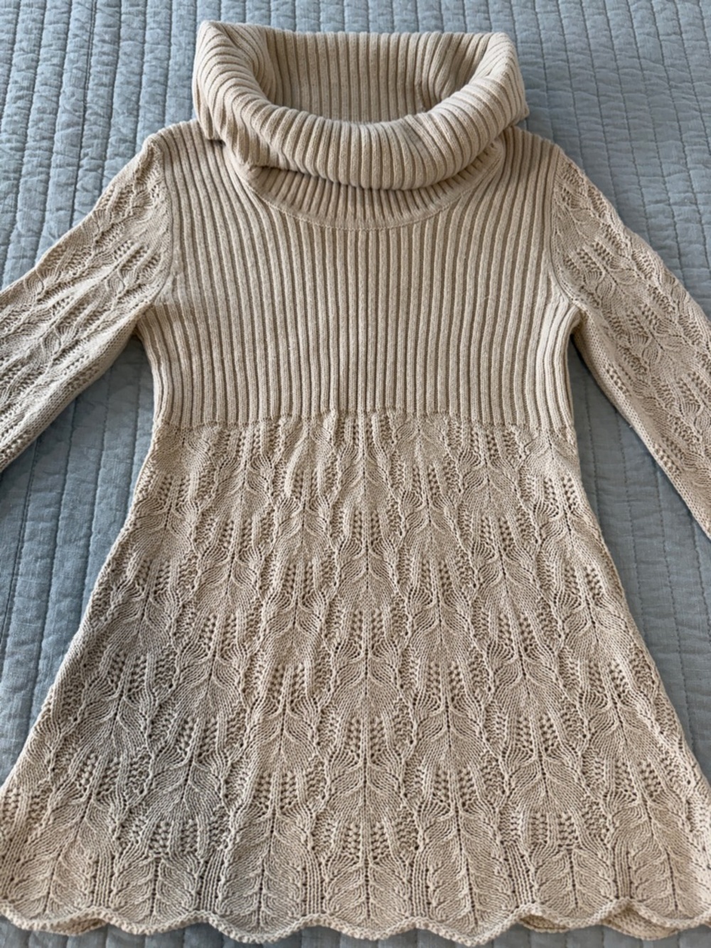 Style & Co. Beige Cable & Rib Turtleneck Sweater Dress